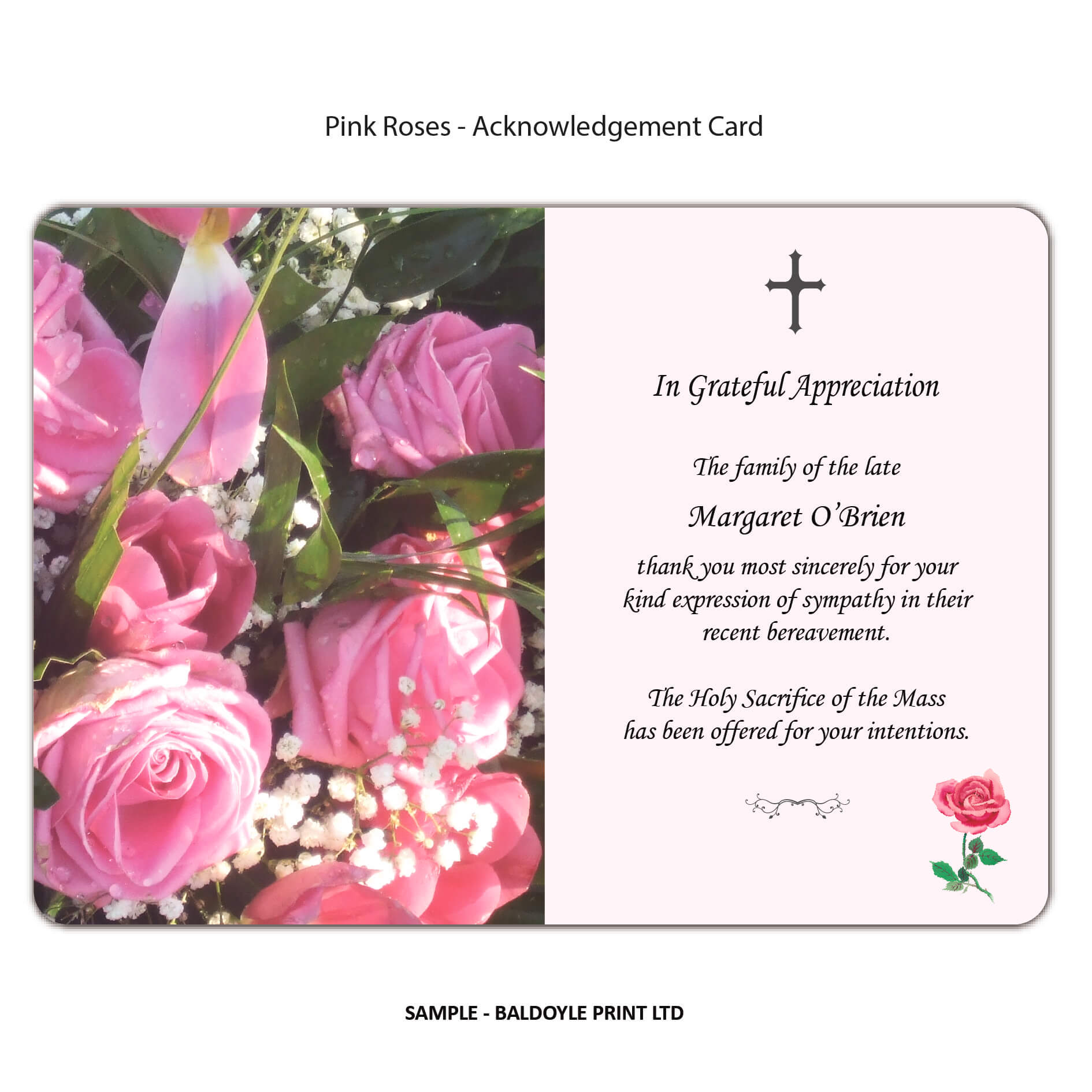 Pink Roses Acknowledgement Card