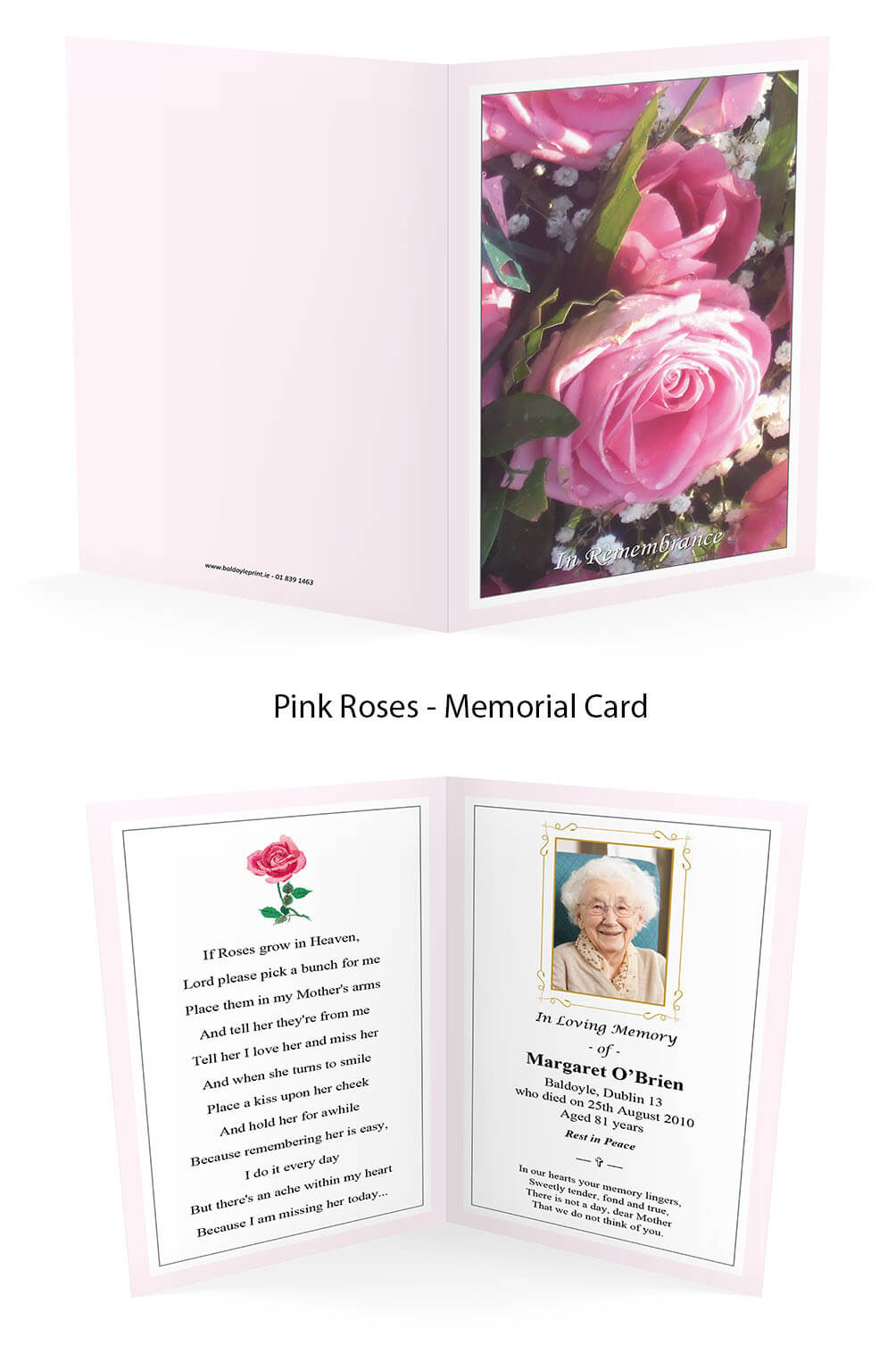 Pink Roses Memorial Card